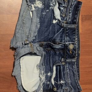 American Eagle Outfitters Dark Blue Distressed Jean Shorts
